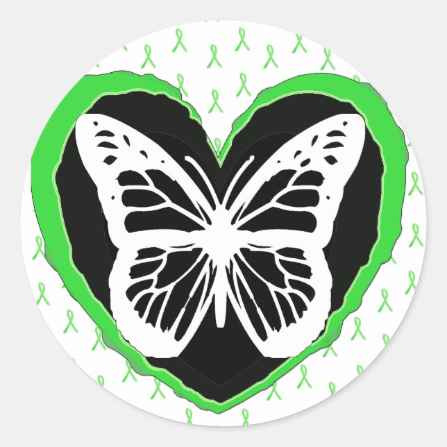 Lyme Disease Butterfly and Awareness  Ribbons Classic Round Sticker (Front)