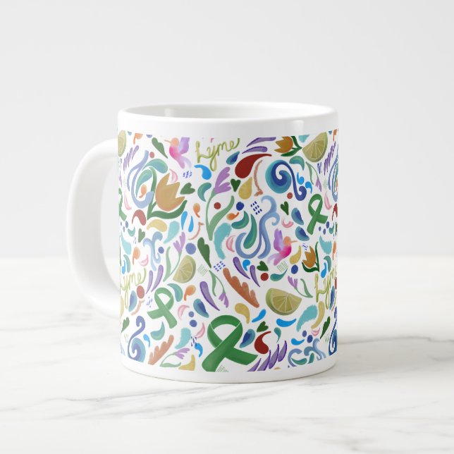 Lyme Disease Gift Awareness Support, Green Ribbon Large Coffee Mug (Front Left)