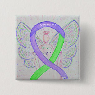 Lyme & Lupus Awareness Angel Ribbon Custom Pins