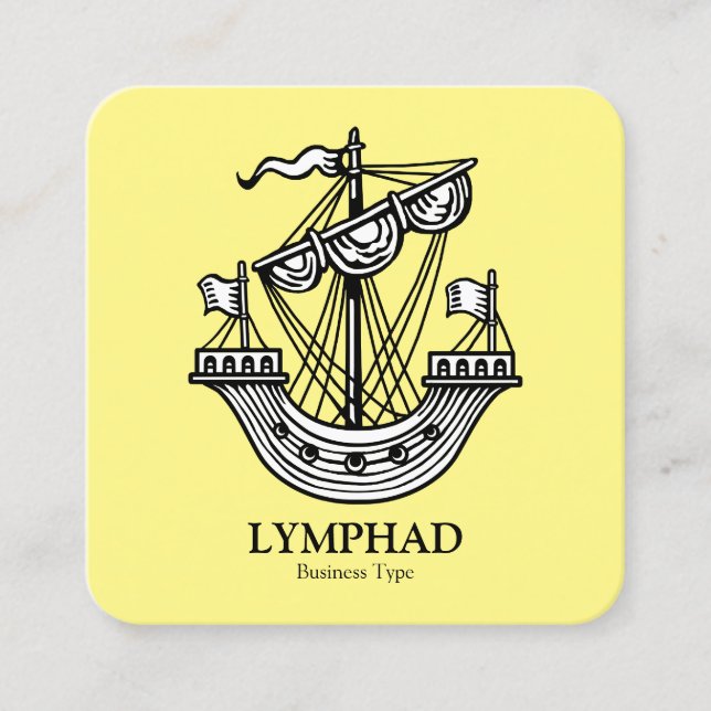 Lymphad (Heraldic Ship) - Black on Light Blue Square Business Card (Front)
