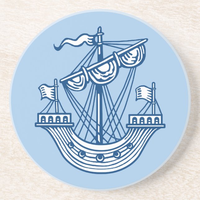 Lymphad (Heraldic Ship) - Indigo Style Blue Coaster (Front)