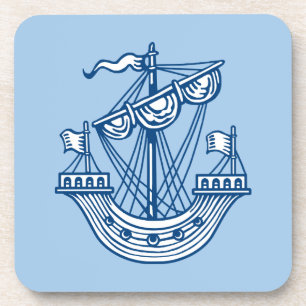 Lymphad (Heraldic Ship) - Indigo Style Blue Coaster