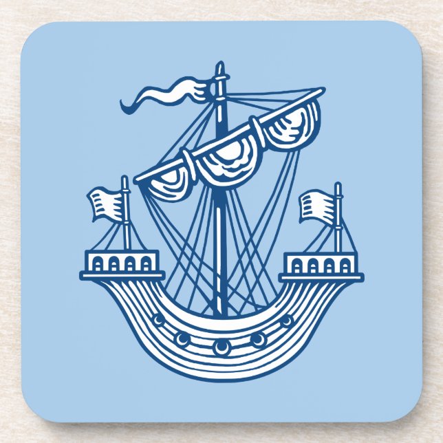 Lymphad (Heraldic Ship) - Indigo Style Blue Coaster (Front)