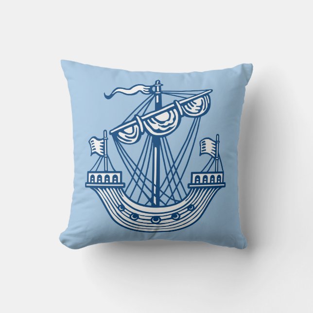 Lymphad (Heraldic Ship) - Indigo Style Blue Cushion (Front)