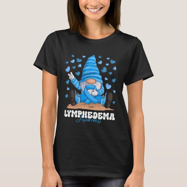 Lymphedema Awareness Month Light Blue Ribbon Gnome T-Shirt (Front)