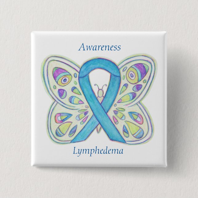Lymphedema Awareness Ribbon Butterfly Custom Pin (Front)