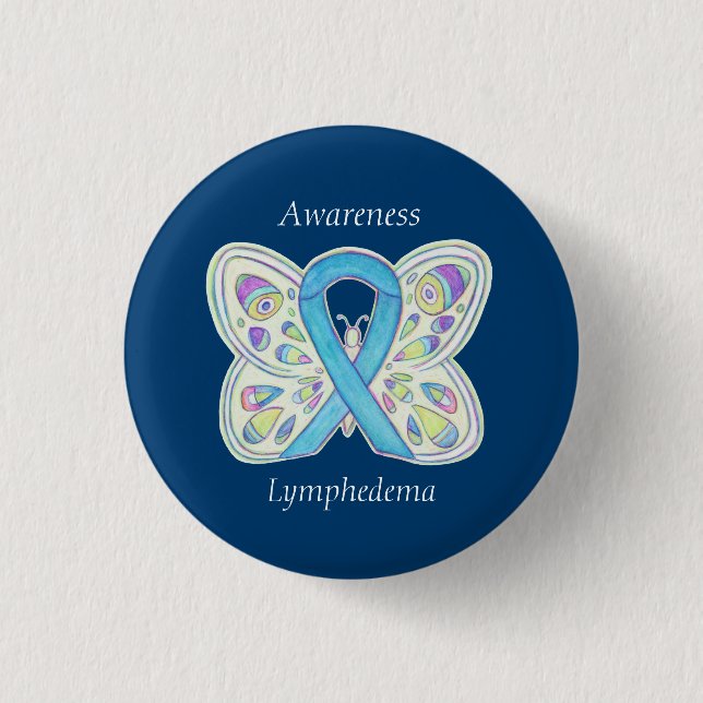 Lymphedema Awareness Ribbon Butterfly Custom Pin (Front)