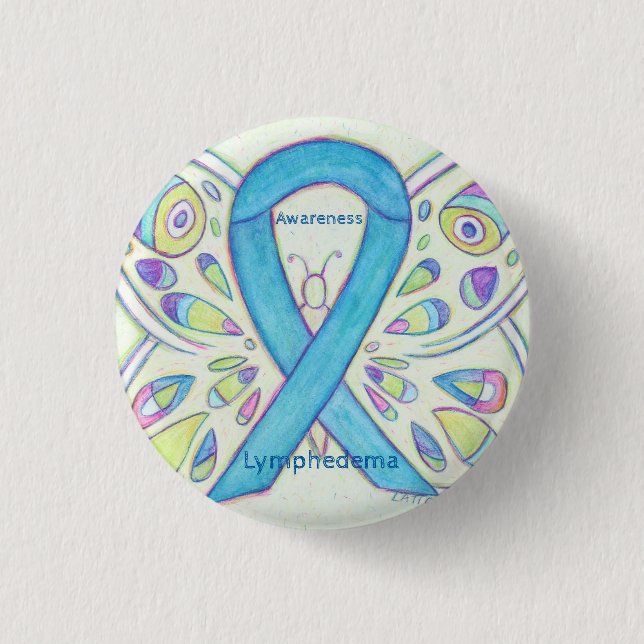 Lymphedema Awareness Ribbon Butterfly Custom Pin (Front)