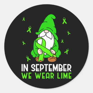 Lymphoma Awareness In September We Wear Lime Gnome Classic Round Sticker