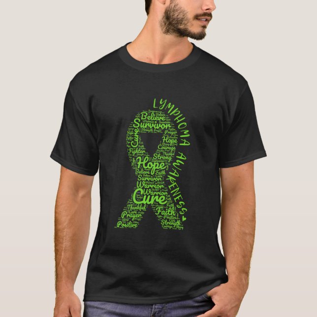 Lymphoma Awareness Lime Green Ribbon With Positive T-Shirt (Front)