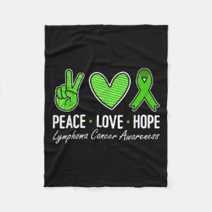 Lymphoma Cancer Awareness Green Ribbon Peace Love Fleece Blanket