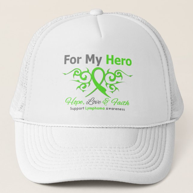 Lymphoma Cancer Tribal Ribbon Hero Trucker Hat (Front)
