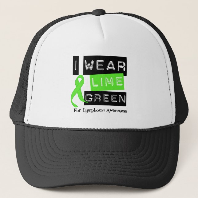 Lymphoma I Wear Lime Green Ribbon For Awareness Trucker Hat (Front)