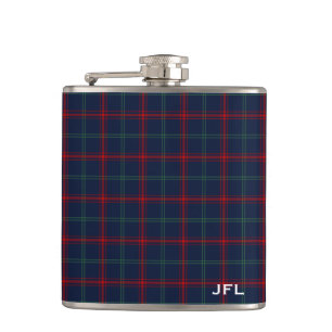 Lynch Tartan Monogram Navy Blue Plaid Hip Flask