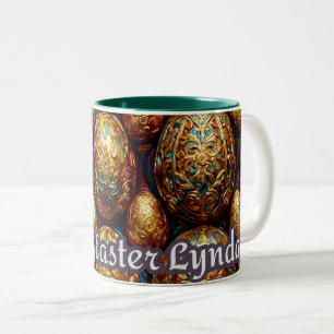 ~ LYNDA ~ HAPPY EASTER ~ Golden Eggs ~ Two-Tone Coffee Mug