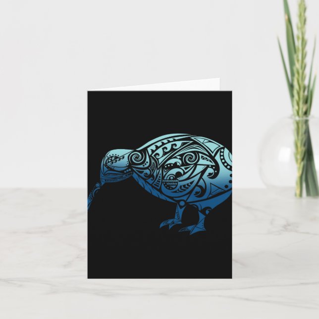 Lynesia Maori Kiwi Bird Ocean Blue New Zealand  Card (Front)