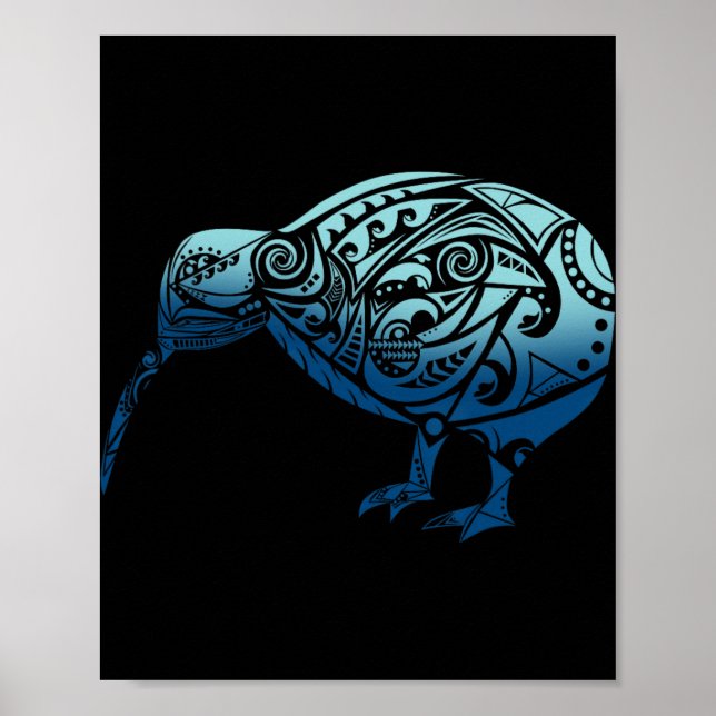 Lynesia Maori Kiwi Bird Ocean Blue New Zealand  Poster (Front)