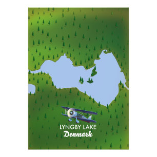 Lyngby Lake Denmark map Photo Print