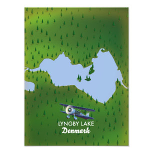 Lyngby Lake Denmark map Photo Print