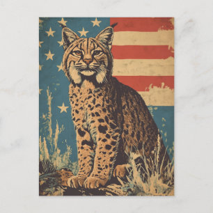Lynx American flag vintage Postcard