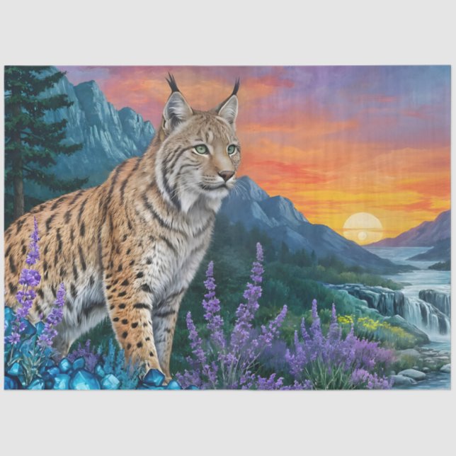 Lynx at sunrise by waterfall tissue paper (Front)