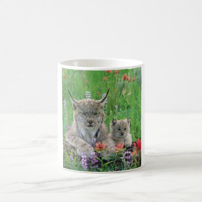 Lynx Cat &amp; Kitten Cute Coffee Cup (Center)