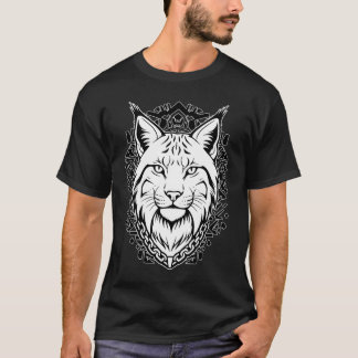 Lynx Head Minimalist Line Art Black and White T-Shirt