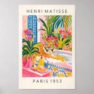 Lynx In Bathtub Funny Poster, Matisse Art Print, B Poster