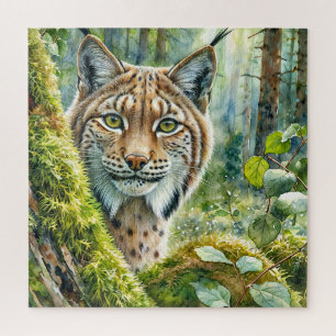 Lynx in Lush Green Forest Jigsaw Puzzle