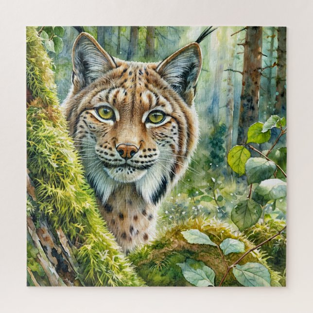 Lynx in Lush Green Forest Jigsaw Puzzle (Vertical)