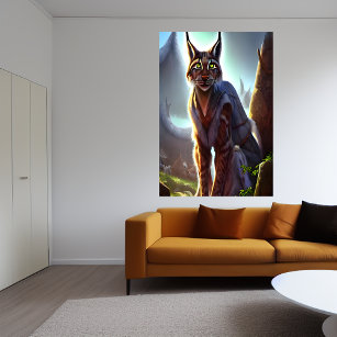 Lynx in the viking village   AI Art Poster