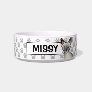 Lynx Point Siamese Cat Cartoon Drawing & Name Bowl