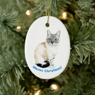 Lynx Point Siamese Cat Custom Meowy Christmas Ceramic Ornament