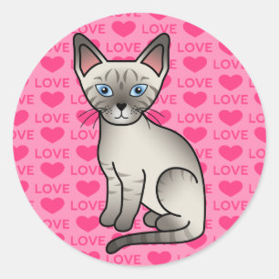 Lynx Point Siamese Cat Cute Cartoon Illustration Classic Round Sticker