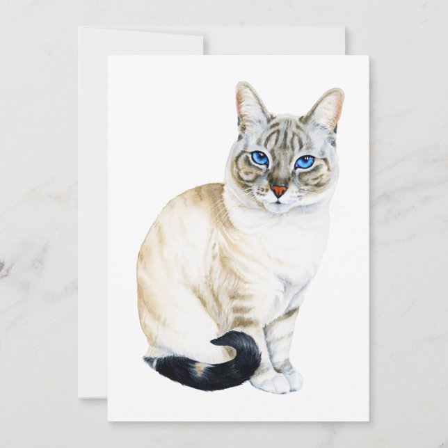 Lynx Point Siamese Cat Hand-Painted Watercolor  (Front)