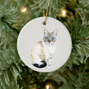 Lynx Point Siamese Cat Personalised Christmas Ceramic Ornament