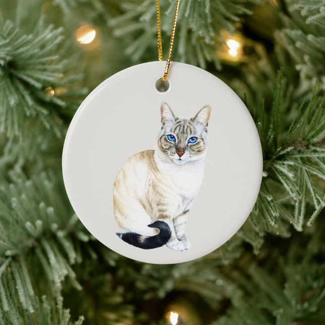 Lynx Point Siamese Cat Personalised Christmas Ceramic Ornament (Tree)