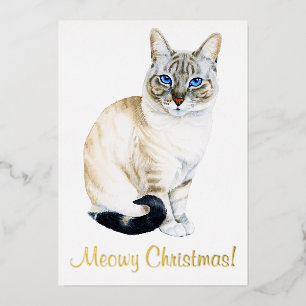 Lynx Point Siamese Cat Personalised Christmas Foil Holiday Card