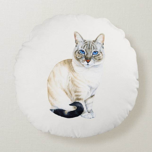 Lynx Point Siamese Cat Personalised Round Cushion (Front)