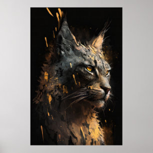 Lynx Portrait Animal Nature Wildlife Dark Painting Poster