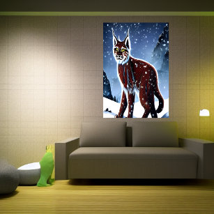 Lynx sitting in the snow   AI Art Poster