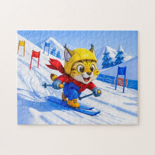 Lynx Skiing Giant Slalom in Winter Jigsaw Puzzle