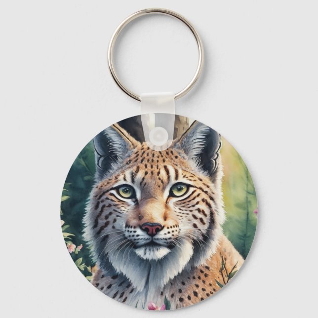 Lynx Watercolor Art Painting Keychain (Front)