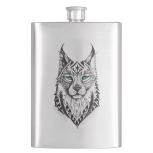 Lynx Wild Animal Nature Illustration Art Tattoo Hip Flask