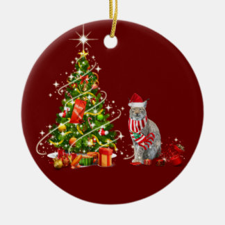 Lynx With Hat Scafts  Christmas Ceramic Ornament