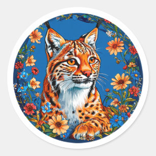 Lynx with vibrant orange fur classic round sticker