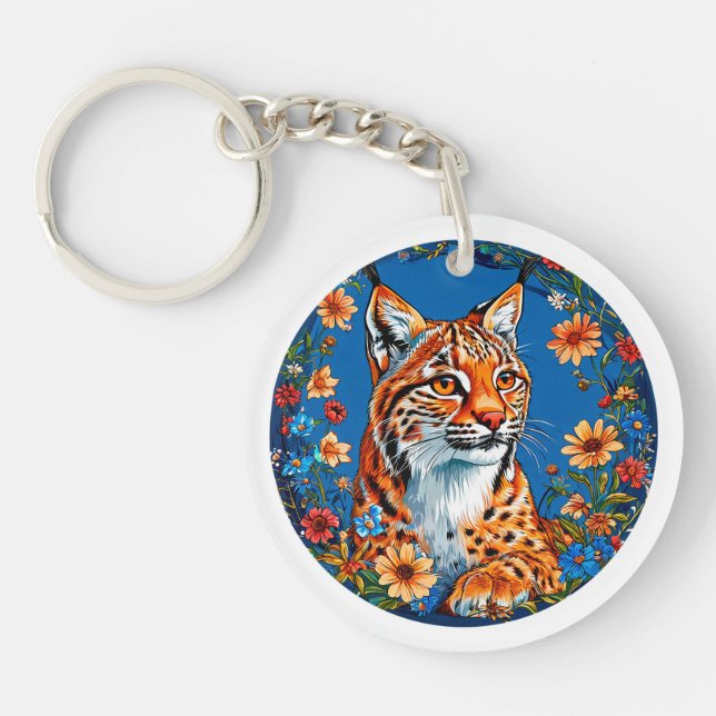 Lynx with vibrant orange fur key ring (Front)