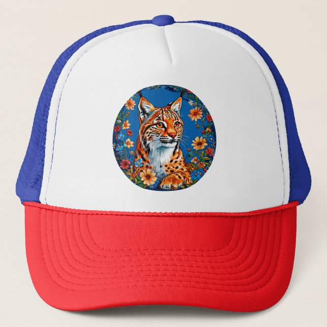 Lynx with vibrant orange fur trucker hat (Front)