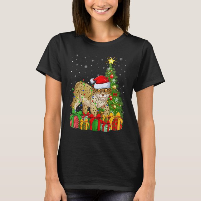 Lynx   Xmas Holiday Santa Lynx Christmas Tree T-Shirt (Front)