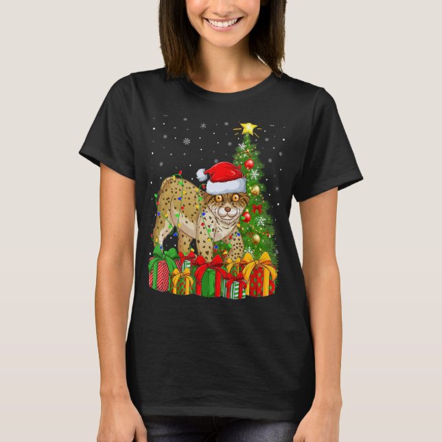 Lynx   Xmas Holiday Santa Lynx Christmas Tree T-Shirt (Front)